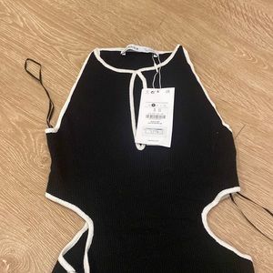 Bershka NWT Bodysuit in Black with White Contrast Stitching